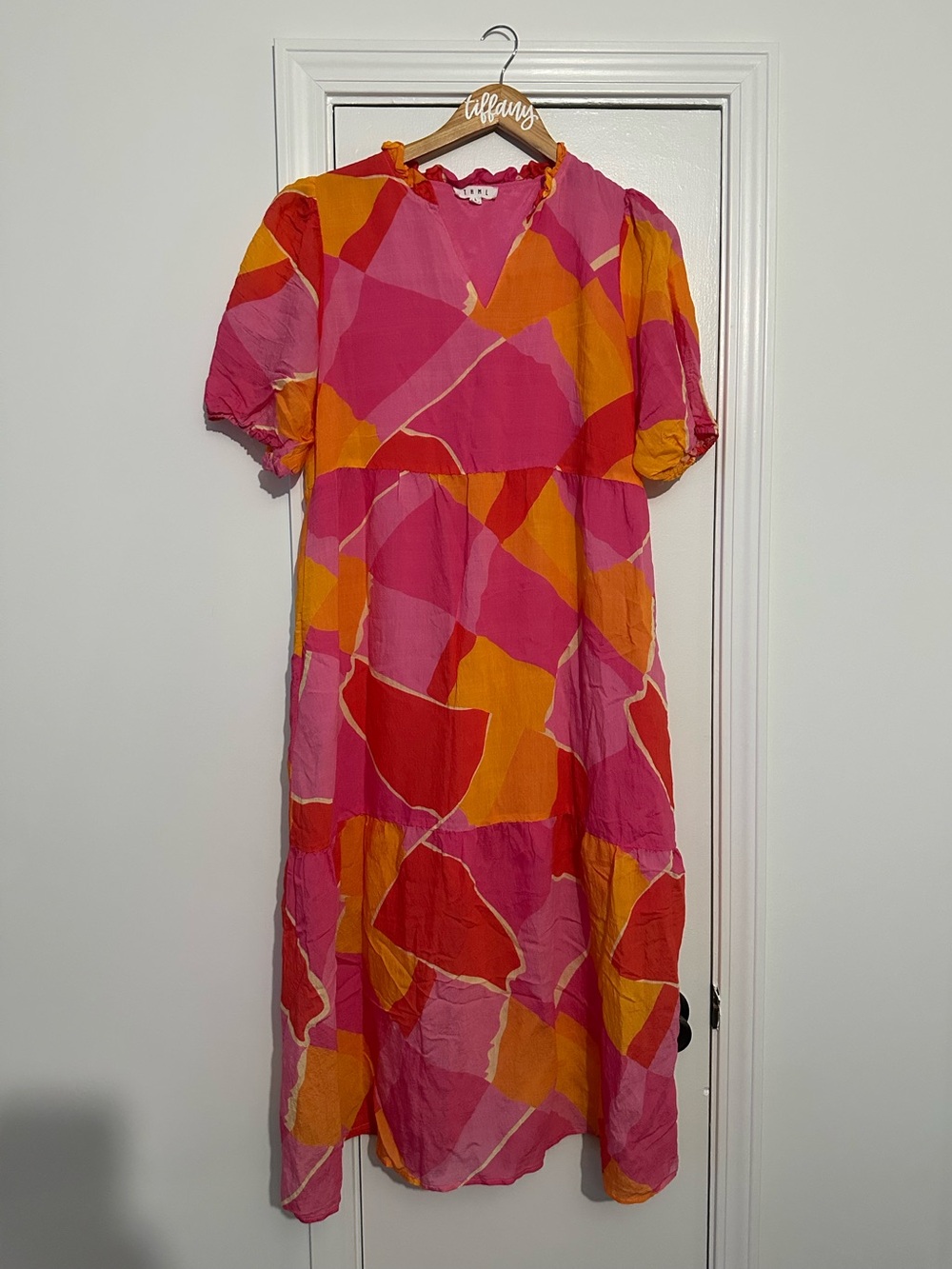 THML Pink, Fuchsia & Orange Abstract Maxi Dress